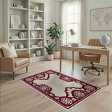 Ornate Red Snowflake Border Area Rug