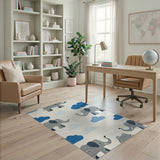 Playful Grey Elephants Blue Clouds Kids Area Rug
