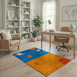 Cosmic Planets Kids Area Rug in Blue Orange