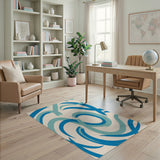 Teal Blue Swirling Brushstroke Area Rug
