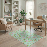 Pink Roses Daisies Mint Green Floral Rug