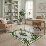 Ornate Green Gold Persian Medallion Area Rug