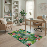 Green Vibrant Hibiscus Palm Leaf Area Rug