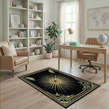 Art Deco Sunburst Black Gold Area Rug
