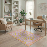 Blush Pink Floral Vintage Area Rug with Sunny Daisies