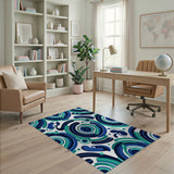Modern Blue Teal Geometric Abstract Rug