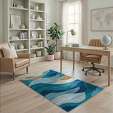 Teal Blue Ocean Wave Area Rug