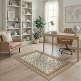 Beige Traditional Persian Area Rug with Ornate Tan Motifs