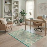 Teal Botanical Diamond Trellis Area Rug