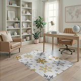 ODIKA Washable Gold and Silver Snowflake Holiday Area Rug - Low Pile Non-Slip Carpet