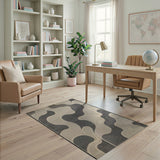 Wavy Abstract Black White Area Rug