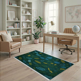 Green Emerald Green Botanical Leaf Area Rug