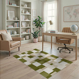 Green Olive Green Geometric Block Area Rug