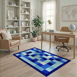 Modern Blue Geometric Patchwork Area Rug