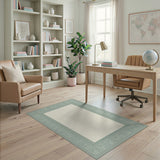 Intricate Green Labyrinth Border Area Rug