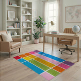 Vibrant Multi-Color Grid Area Rug