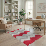 Red Gray Chevron Zigzag Area Rug