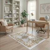 Elegant Gold Filigree Floral Area Rug