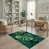 Lush Green Lush Monstera Leaves Green Area Rug