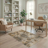 Distressed Beige Persian Medallion Area Rug