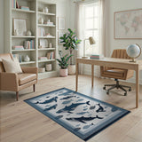 Navy Blue Whale Fish Coastal Area Rug