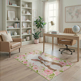 Cute Pink Bunny Floral Area Rug