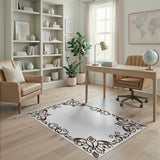 Brown and Tan Ornate Floral Border Area Rug