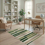 Modern Green Striped Geometric Area Rug
