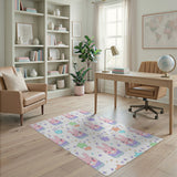 Cute Pink Bunny Starry Pattern Kids Area Rug