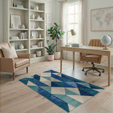 Blue Teal Geometric Triangle Area Rug