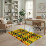 Bold Yellow Plaid Area Rug with Red Black Stripes