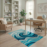 Swirling Ocean Waves Blue Teal Area Rug
