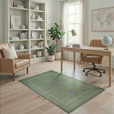 Green Floral Branch Area Rug with Intricate Borders