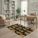 Distressed Black Vine Arches Beige Area Rug