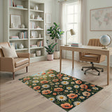 Coral Poppy and Daisy Wildflower Meadow Rug