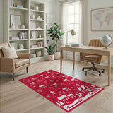 Festive Christmas Village Silhouette Red Rug