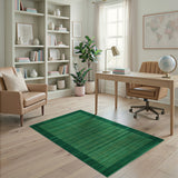 Emerald Green Bordered Stripe Area Rug