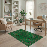 Vibrant Green Heritage Tribal Dot Rug