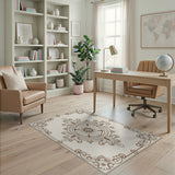 Ornate Floral Medallion Beige Area Rug