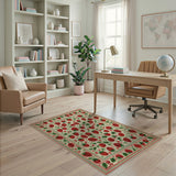 ODIKA Vintage Strawberry Washable Rug - Non-Slip Low Pile Indoor Area Rug - Kid & Pet Friendly