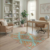 Teal Orange Ornate Persian Motif Area Rug