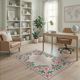 Ornate Pink Peony Border Area Rug