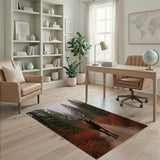 Majestic Red Deer in Misty Forest Area Rug