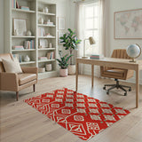 Vibrant Red Persian Geometric Area Rug