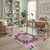 Multi-color and Patterns Pink Holly Berry Wreath Area Rug