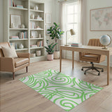 ODIKA Modern Green Abstract Swirl Washable Rug - Low Pile Non-Slip Area Rug