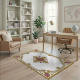 Ornate Gold Frame Purple Floral Area Rug