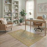 Gold Silver Traditional Persian Medallion Rug