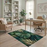 Boho Chic Lush Green Monstera Palm Leaf Area Rug