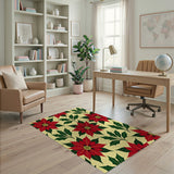 Red Poinsettia Holly Floral Area Rug